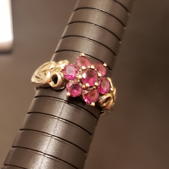 Sterling Silver Michelle Albala Garnet Heart Flower Cocktail Ring Size 8.75 - 4g - Picture 6 of 14